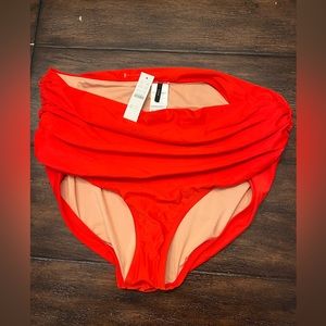 J. Crew NWT Women’s Eco Red Ruched High-Rise Full Coverage Bikini Bottom XXL